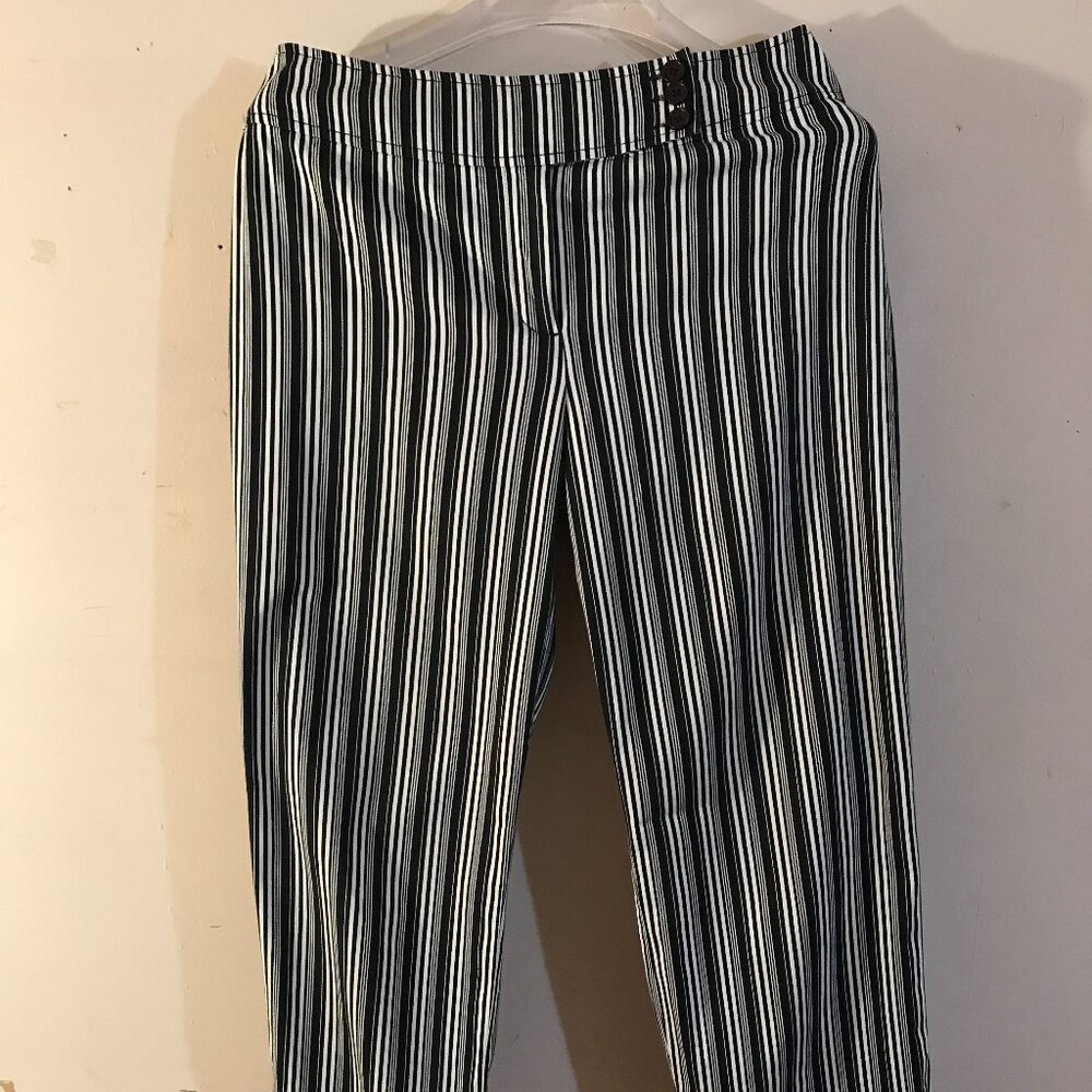 Ann Taylor Loft Striped Cropped Black & White Pants Cotton Cuffed Womens size 8